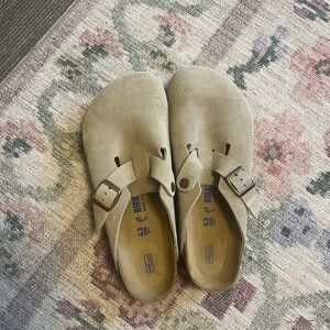 Birkenstock Taupe Suede Clogs
